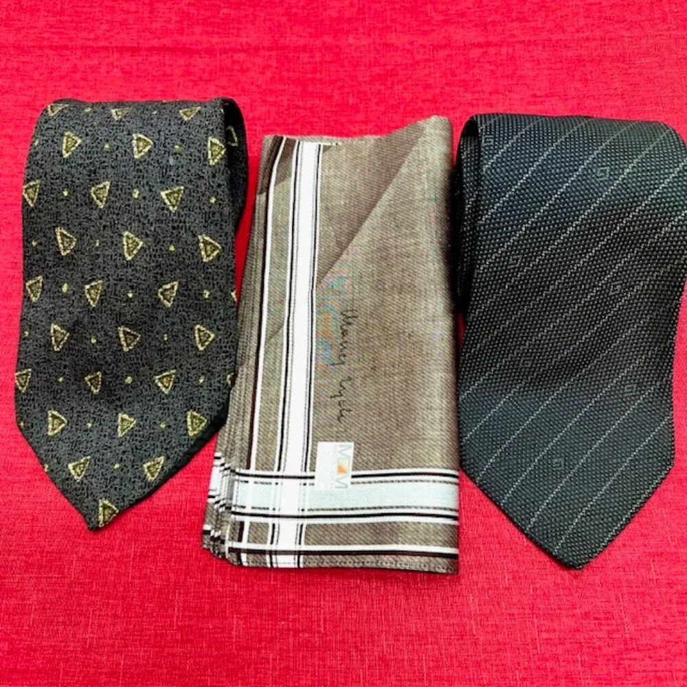 2 Neckties 100% Silk:: 1 Gucci & PAOL-O ROMANO+ 1 MZM Handkerchierf 19